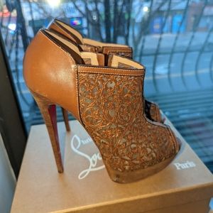 Christian Louboutin Peep-Toe Stacked Heel Booties EU41 US11 6"